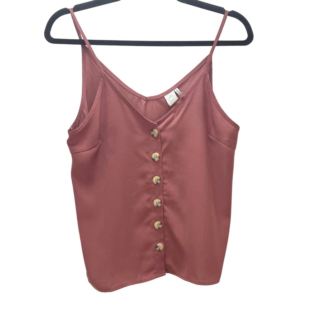 Anthro Paper Crane Button Front Camisole Small Mauve V-Neck Spaghetti Strap Tank